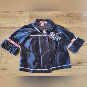 Vintage USA MADE Pink Tangerine 6 Girl Gray Velvet  Jacket Floral Trim 3/4 Sleev